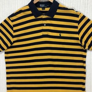 Polo Ralph‎ Lauren Yellow Blue Striped Polo Shirt Classic Fit Casual Top Size XL
